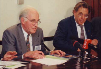 Fig. 2 Bolin with Paul Crutzen at a meeting in Brussels, 1996.
