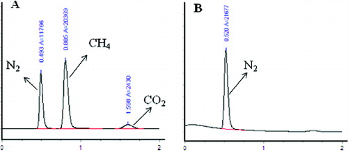 Figure 7. Gas components in UASB: theoretical components (a) and detected gas components (b).
