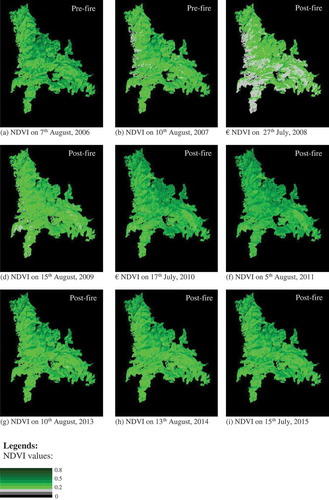 Figure 7. Time series of NDVI of WCF from Landsat images through 2006–2015.