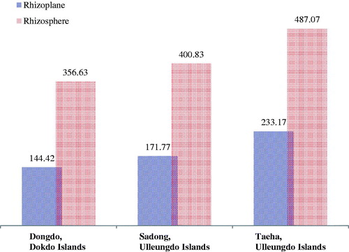 Figure 4. Chao fungal genera richness index variation from rhizoplane to rhizosphere in each island. The Chao1 index is used to estimate the richness (estimated richness; measurement of OTUs expected in samples given all the bacterial species identified in the samples).