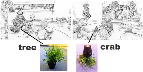 Figure 5. Children playing imaginatively with plastic plants in the playroom.