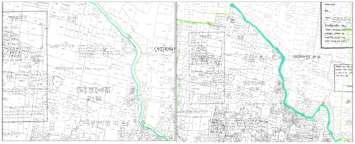 6 Actual mouza boundary including canal (L): part of canal common for both mouzas (R)
