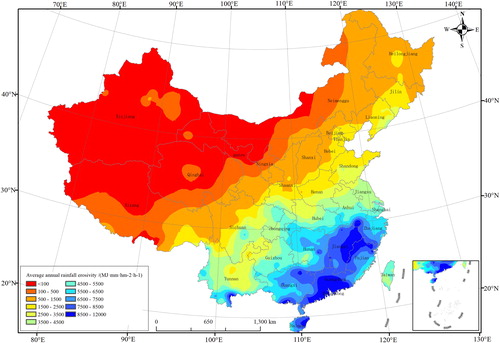 Figure 4. Spatial distributions of annual average rainfall erosivity in China. Source: Author