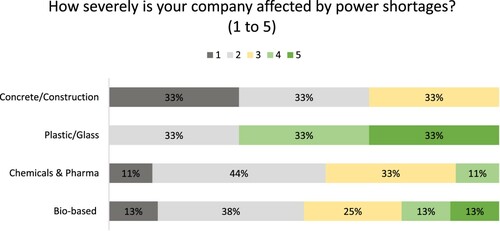 Figure 9. Companies’ perception on power shortages by sector (% of companies in each group).