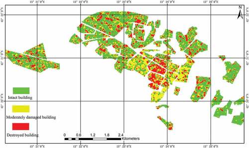 Figure 12. Distribution map of earthquake damage using the ISCD method