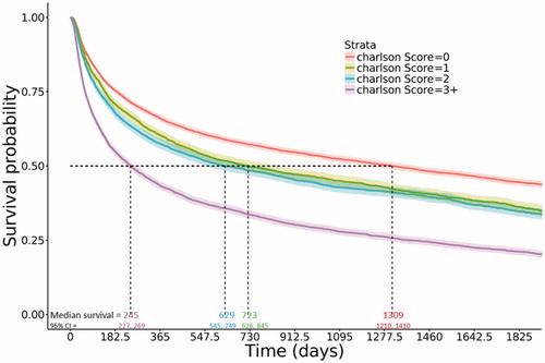 Figure 3. Overall survival of DLBCL patients by CCI (Charlson Comorbidity Index Group).