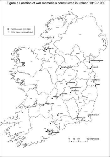 Figure 1. Location of war memorials constructed in Ireland, 1919–1930. Compiled by author
