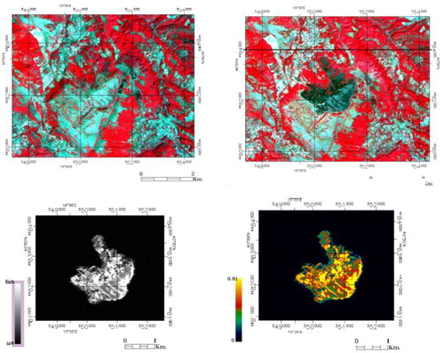 Figure 12. Brienza fire. Upper: Sentinel-2 image (pre-fire); Sentinel image (post-fire). Lower: dNBR; dNBR (range).