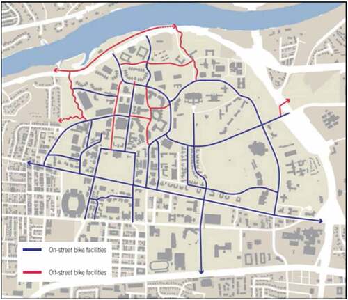 Figure 2. University of Alabama bicycle network plan (ECA (Existing Conditions Assessment: Transportation and Mobility), Citation2019).