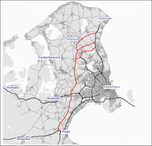 Figure 1 Proposed alignments of Ring 5 Motorway. Source: The Capital Region of Denmark (Citation2008).