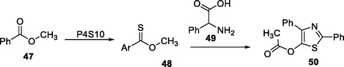 Scheme 17. Reaction of methyl benzoate derivatives 47 with phenylglycine 49.