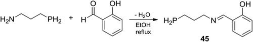 Scheme 27. Reaction of 3-aminopropylphosphine with salicylaldehyde.[Citation97]