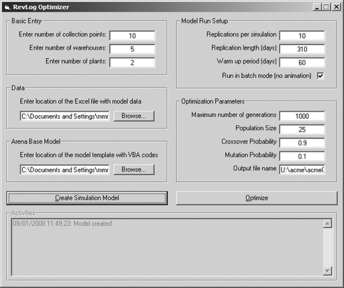 Figure 6 Screenshot of the optimisation tool developed.