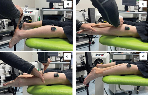 Figure 1. Experimental set-up depicting the application of the multidirectional elastics tape over the posterior leg and foot.