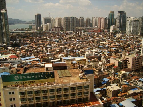 FIGURE 5. Xiamen’s urbanscape, characterised by low-rise and high-rise dwelling realities coexisting next to one another. Source: Madlen Kobi (2012).