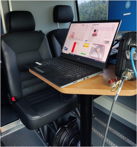 Figure 4. MONOcam setup inside a police vehicle. The bottom right of the laptop screen displays all incoming photographs made by the system.
