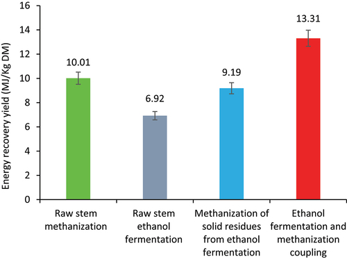Figure 5. Energy efficiency of different biomass bioconversion processes.
