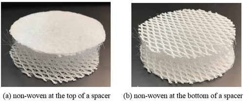 Figure 2. Cotton non-woven – polyester spacer assemblies during the analysis using a hot plate instrument.