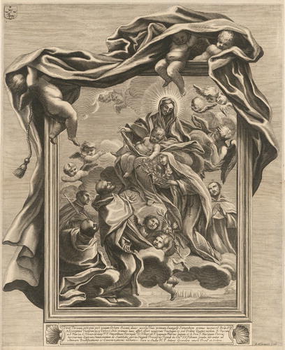 Figure 5. Albertus Clouwet da Melchiorre Cafà, ‘Madonna col bambino e la Beata Rosa di Lima’ (c. 1667). Engraved print on paper. Photo courtesy of the Albertina Library, Vienna.