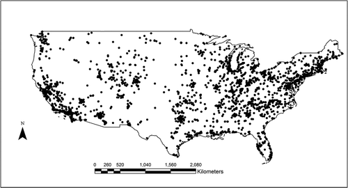 Figure 1. Ozone monitoring sites in the United States.