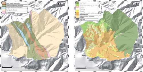 Figure 2. Study area: geological map (a) and land use types (b).