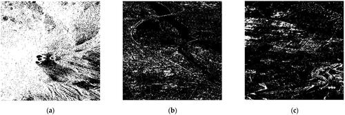 Figure 5. Images after sharpening grayscale images: (a) images after sharpening grayscale images of Figure 3a; (b) images after sharpening grayscale images of Figure 3b; (c) images after sharpening grayscale images of Figure 3c.