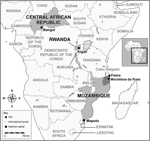 Figure 1. Rwanda and its RDF deployments to CAR and Mozambique’s Cabo Delgado province