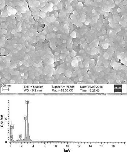 Figure 9 High-resolution scanning electron microscopy image of silver nanoparticles with energy dispersive X-ray spectroscopy profile.