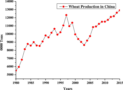 Figure 1. Wheat production in China from 1980 to 2015.