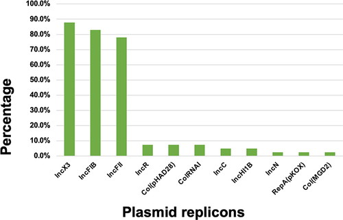 Figure 3 Plasmid replicons among the 41 CRKP isolates.