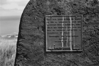 Figure 1 A plaque commemorating the discovery of rapamycin (sirolimus) on Rapa Nui (Easter Island), near Rano Kau. The plaque is written in Brazilian Portuguese, and reads: In this location were obtained, in January 1965, soil samples that led to the discovery of rapamycin, a substance that inaugurated a new era for organ transplant patients. An homage from the Brazilian investigators, November 2000. Photo credit: Anypodetos, Wikipedia Commons.