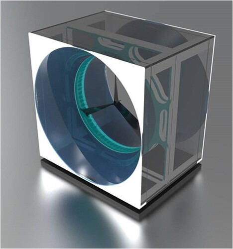 Figure 1. Computational rendering of the Eolic Cell with an integrated peripherally supported wind turbine.