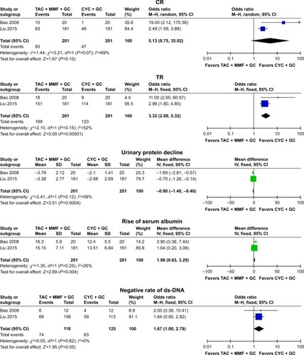 Figure 3 Assessment of the efficacy of tacrolimus in patients with lupus nephritis (TAC + MMF + GC vs CYC + GC).