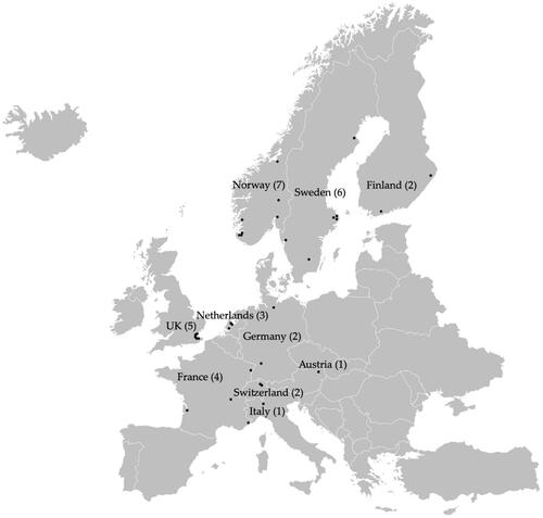 Figure 2. Tall timber buildings located throughout Europe (Created by the authors).