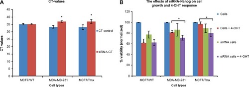 Figure 2 CT representing the RT-PCR amplifications and the effect of Nanog silencing (siRNA) on the cell growth.