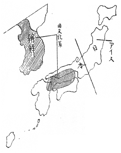 Figure 2. A map showing Korea and Japan included in old culture area. Kon, Minka to Seikatsu, 7.