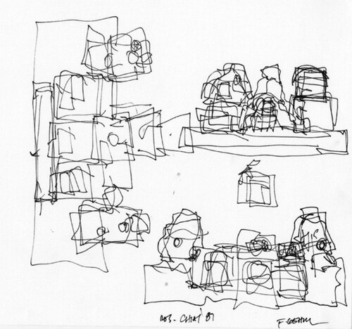 Figure 18. Frank Gehry, project sketch for Chiat Residence, Sagaponeck, New York, 1986 © Frank O. Gehry, Getty Research Institute, Los Angeles, Frank Gehry Papers.