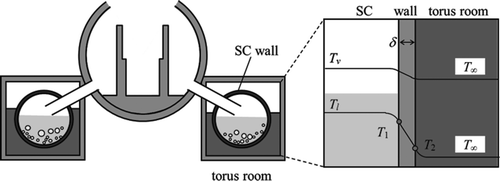 Figure 10. Illustration of wall heat transfer model for the analysis of the Unit 2 reactor (the case of flooding into the torus room).