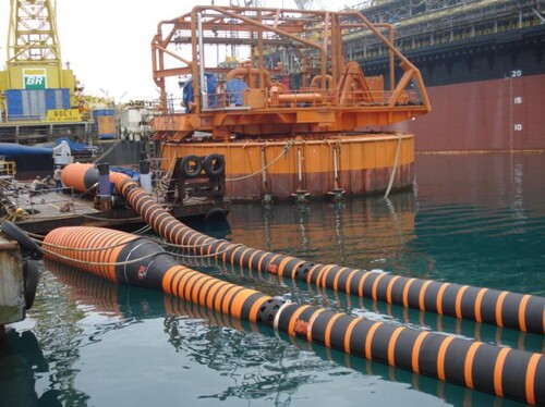 Figure 19. Installation of floating hoses for a CALM buoy in offshore Brazil (Courtesy: BR) (This figure is available in colour online).