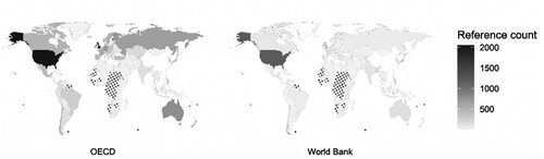 Figure 2. Reference coverage of the OECD and the World Bank. Note. The dotted countries were not referenced at all by either IO.