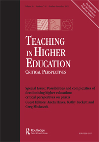 Cover image for Teaching in Higher Education, Volume 26, Issue 7-8, 2021