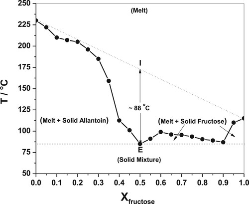 Figure 2. Solid–liquid phase diagram for binary allantoin-fructose mixtures.