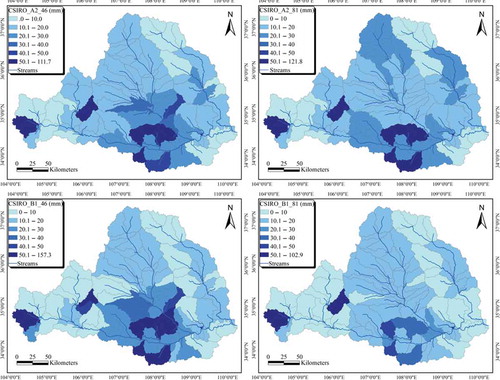 Fig. 4 Spatial distribution of mean annual runoff under CSIRO scenarios.