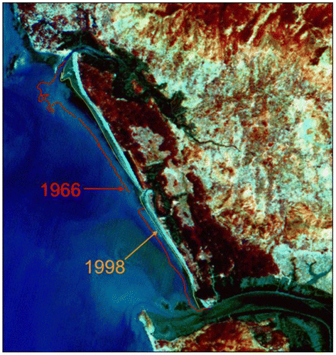 Figure 2. Erosion between 1966 and 1998 in IRS LISS III Image of the West Coast of India.