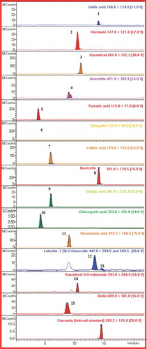 Figure 1. Chromatogram of secondary metabolites of avocado leaf (F. perseae) in EEFP [EEFP: ethanol extract of avocado (F. perseae) leaves].