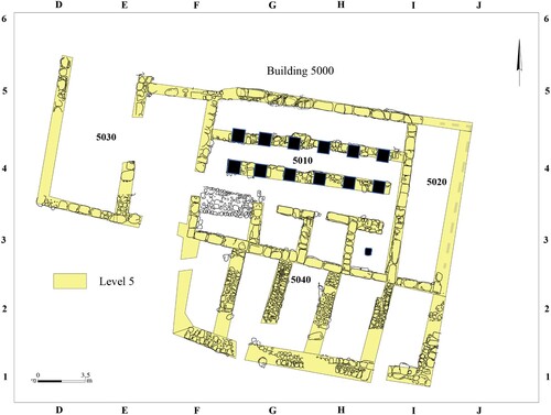 Figure 8 Plan of pillared Building 5000 (Level 5), showing its different architectural units (courtesy of the Israel Antiquities Authority, plan by Elena Ilana Delerzon).