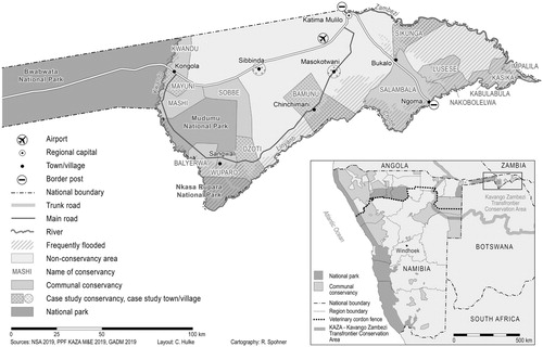 Figure 2. Case study area: communal conservancies and non-conservancy areas in Zambezi region.