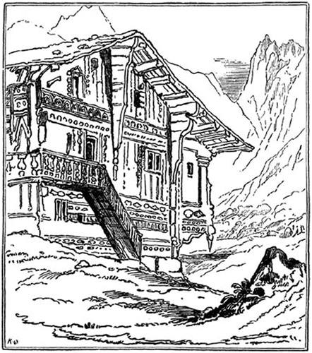 Figure 6 John Ruskin’s drawing of what he calls a “real Swiss cottage,” 1833; from John Ruskin, “The Poetry of Architecture” [1837], in The Complete Works of John Ruskin, Vol. I (New York: National Library Association eBook, 2006).