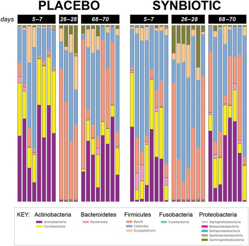 Figure 2. Phylum- and class-level composition of fecal microbiota obtained from feline fecal samples.