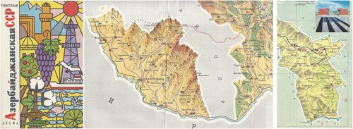 Figure 2. (a) Azerbaijan SSR, 1970 – cover; (b) map extract showing Nagorno-Karabakh enclave; (c) extract from 1973 map of Armenia showing connecting territory.